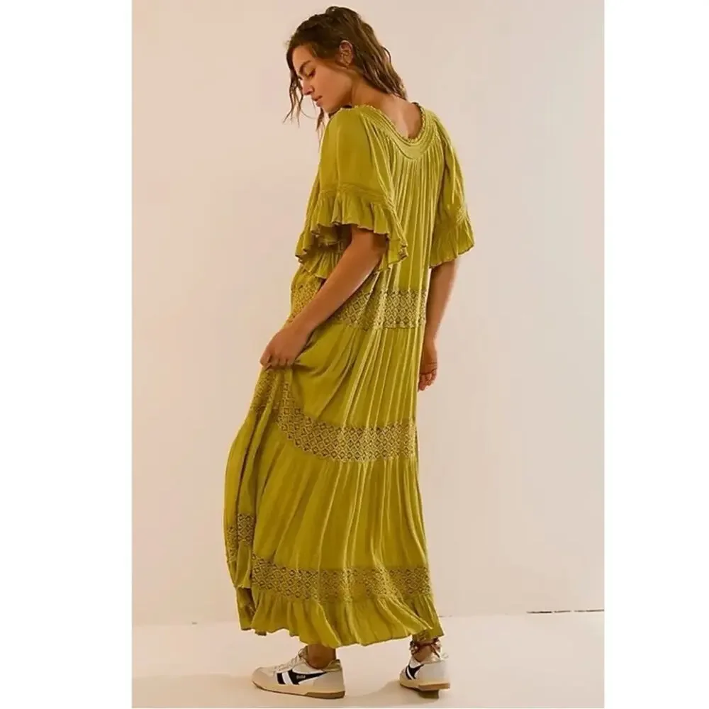Free People Bohemian Witchy Dream On Maxi Dress Green XS NEW Crochet Gauze - Picture 13 of 13